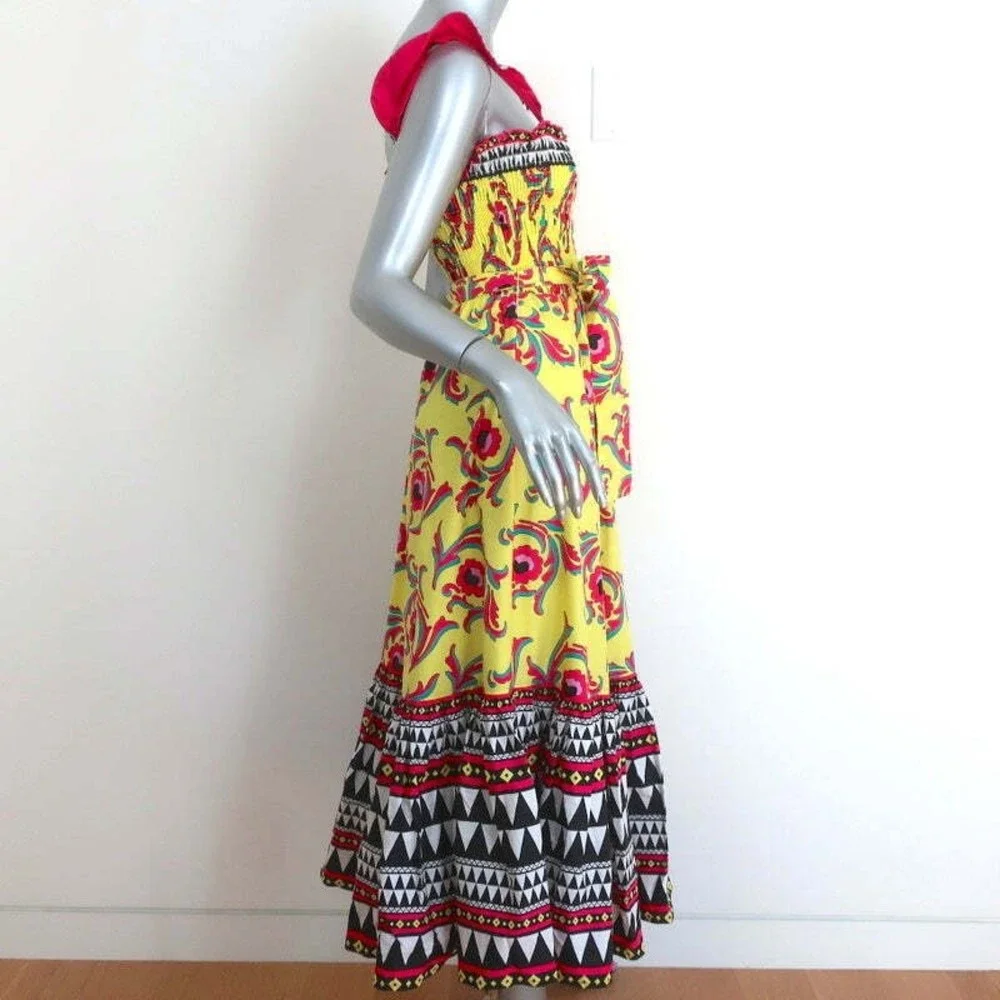 La DoubleJ Smock Dress Yellow Cartwheel Giallo Print Cotton Size Extra Small - Picture 5 of 9